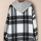 Plaid Button Front Brushed Hooded Jacket