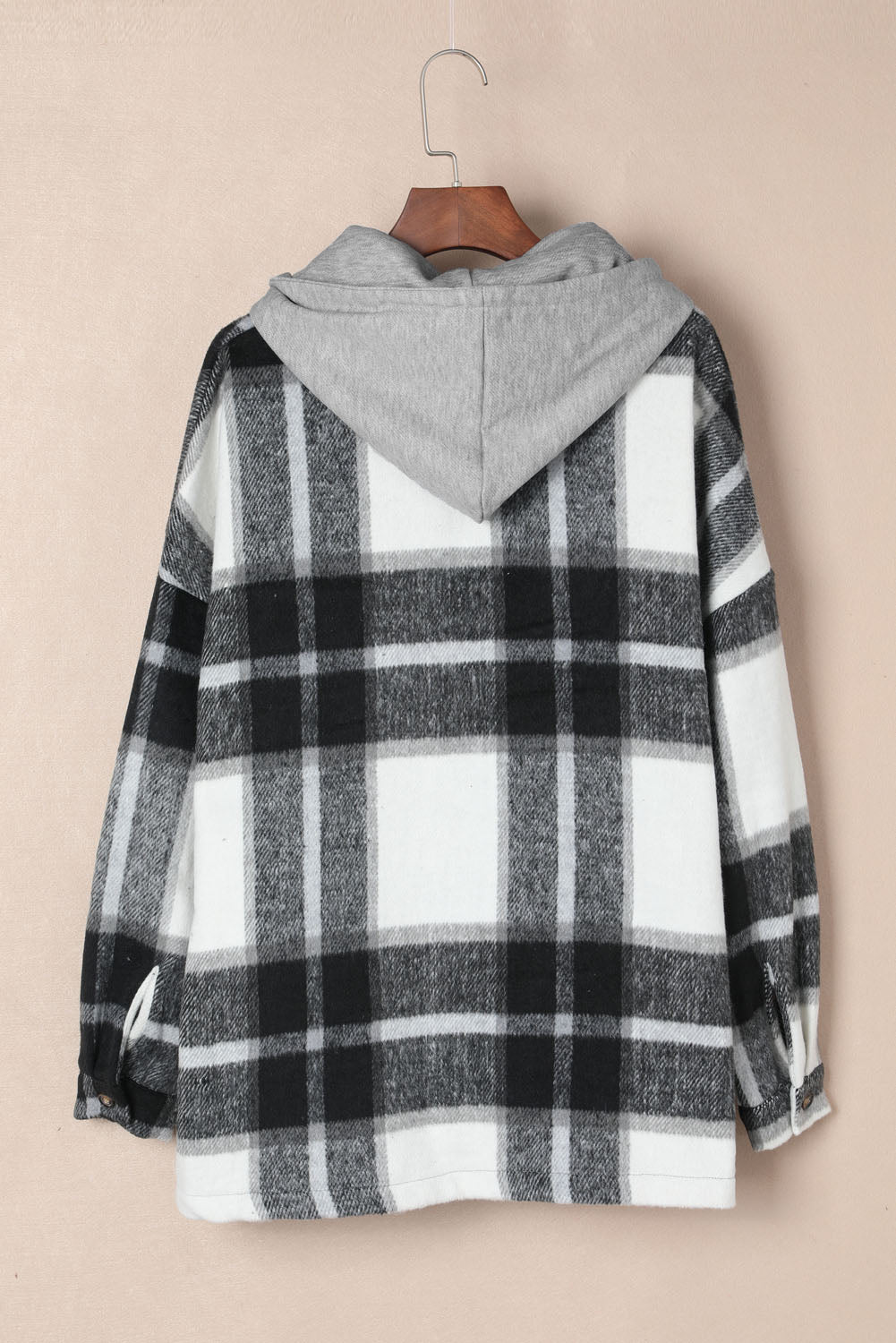 Plaid Button Front Brushed Hooded Jacket