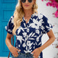 Floral Notched Neck Cuffed Blouse