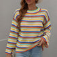 Multicolored Stripe Drop Shoulder Round Neck Sweater
