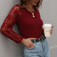 Lace Sleeve Round Neck Ribbed Top