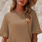 Swiss Dot Flounce Sleeve Round Neck Blouse