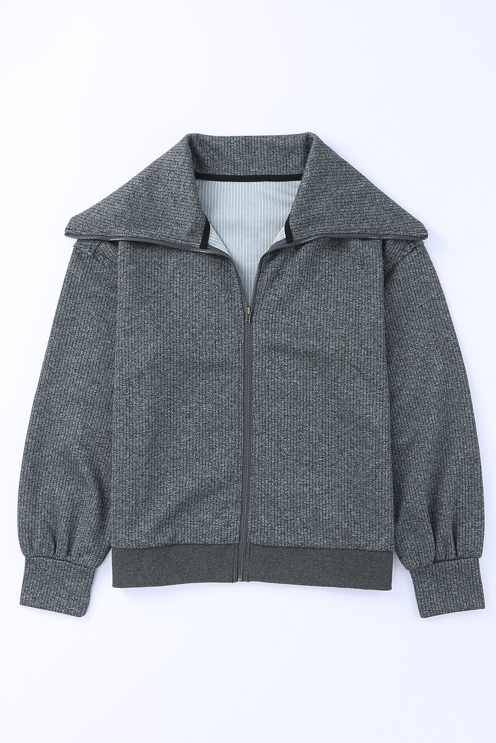 Ribbed Zip Up Statement Collar Jacket