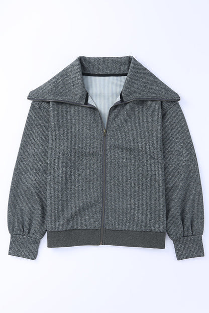 Ribbed Zip Up Statement Collar Jacket