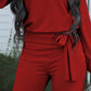 Boat Neck Tie Belt Jumpsuit