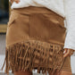 Fringe Detail Zip-Back Skirt with Pockets