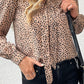 Animal Print Puff Sleeve Tie-Neck Blouse