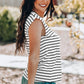 Striped Round Neck Capped Sleeve Top