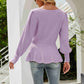 Rib-Knit Lantern Sleeve Peplum Sweater