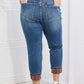 Judy Blue Gina Full Size Mid Rise Paisley Patch Cuff Boyfriend Jeans