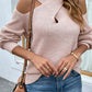 Crisscross Cold-Shoulder Rib-Knit Sweater