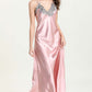 Full Size Lace Trim V-Neck Spaghetti Strap Satin Night Dress