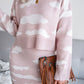 Cloud Print Ribbed Trim Sweater and Skirt Set