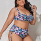 Plus Size Printed Drawstring Detail Bikini Set