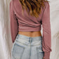 Smocked Cuff Long Sleeve Cropped Top