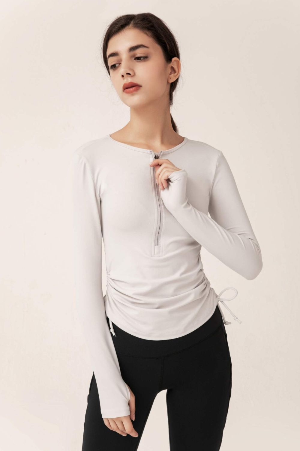 Half-Zip Drawstring Long Sleeve Sports Top