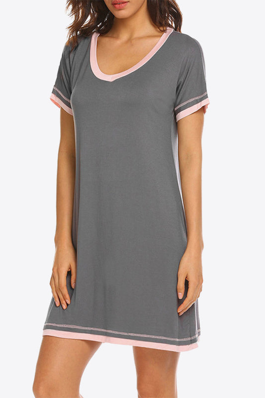 Contrast Trim V-Neck Night Dress