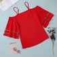 Cold-Shoulder Three-Quarter Flare Sleeve Blouse