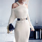 Cold Shoulder Rib-Knit Sweater Dress (Belt Not Included)