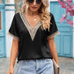 Contrast Trim Short Sleeve Plunge Blouse