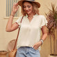 Flutter Sleeve Notched Neck Satin Blouse