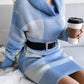 Plaid Funnel Neck Long Sleeve Mini Sweater Dress (Belt Not Included)