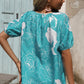 Floral Tassel Tie Buttoned Blouse