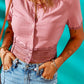 Spliced Lace Button Front Cropped Top