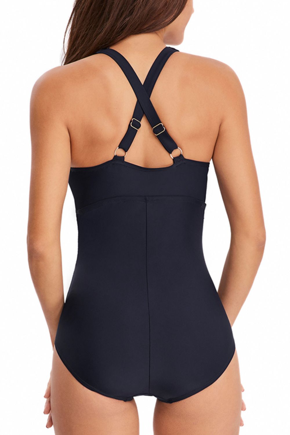 Ruched Crisscross V-Neck One-Piece Swimsuit