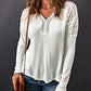 Ribbed V-Neck Spliced Lace Top