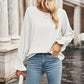 Round Neck Long Flounce Sleeve Blouse