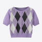 Argyle Round Neck Ribbed Trim Cardigan