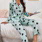 Satin Button-Up Lapel Collar Top and Pants Pajama Set