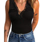 Plunge Ribbed Lace Trim Tank Top