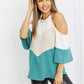 Hailey & Co Full Size Color Block Cold-Shoulder Blouse