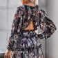 Floral Frill Trim Plunge Flounce Sleeve Dress