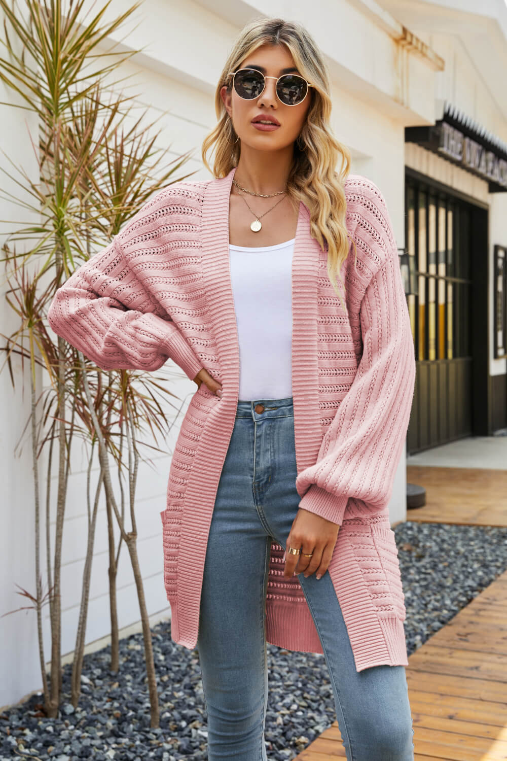Dropped Shoulder Longline Cardigan with Pockets