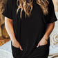 Round Neck Short Sleeve Top with Pockets