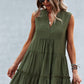 Frill Trim Notched Sleeveless Tiered Dress