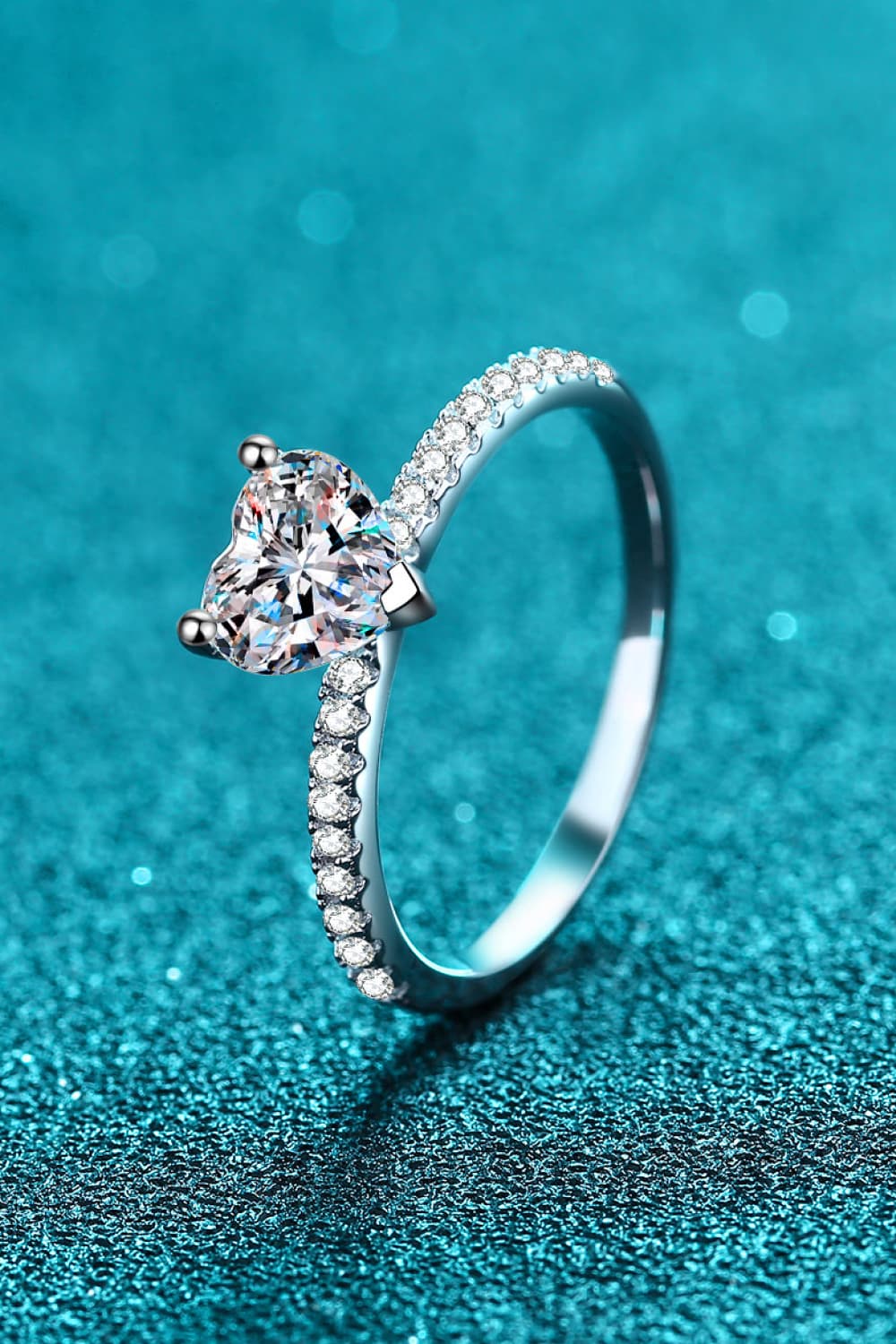 1 Carat Moissanite Heart Side Stone Ring