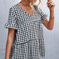 Gingham Flare Sleeve Babydoll Top