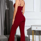 Spliced Lace Sweetheart Neck Flare Leg Jumpsuit