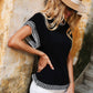 Contrast Round Neck Short Sleeve Knit Top