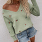 Floral Embroidery V-Neck Sweater