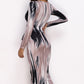 Printed Tie-Waist Long-Sleeve Midi Bodycon Dress
