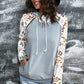Printed Drawstring Detail Raglan Sleeve Hoodie