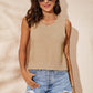 Buttoned Cutout Ribbed Trim Knit Tank