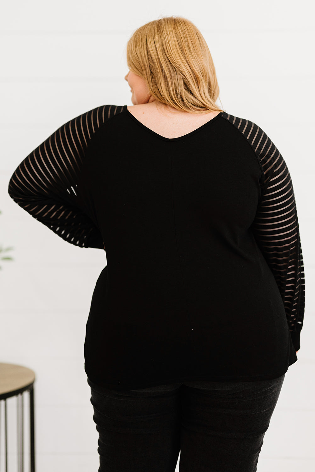 Plus Size HOPPY EASTER Sheer Striped Long Sleeve Top