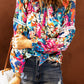 Floral Tie Neck Balloon Sleeve Top