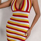 Striped Halter Neck Backless Knit Mini Dress